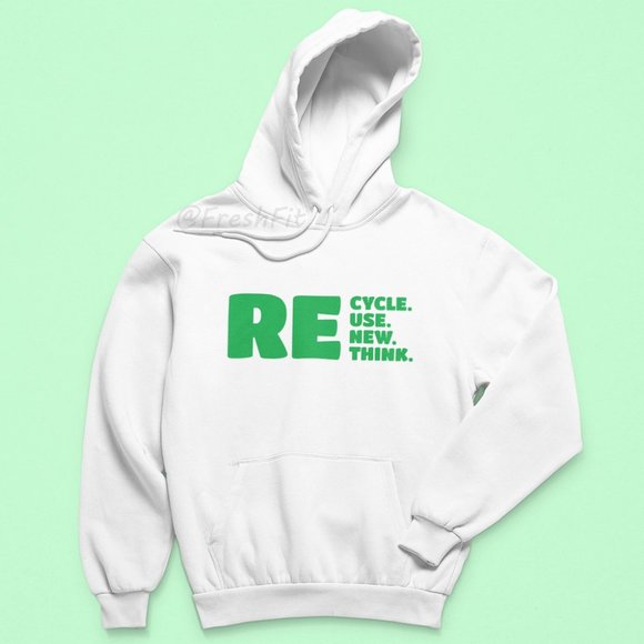 Other - 🆕Recycle Reuse Renew Rethink White Fleece Pullover Hoodie Sweatshirt
